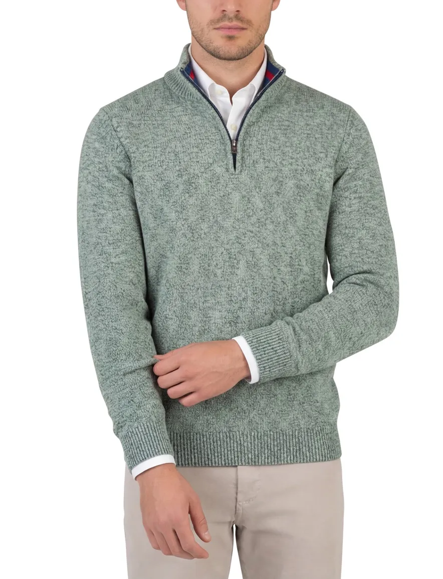 NZA trui half zip groen gebreid normale fit katoen