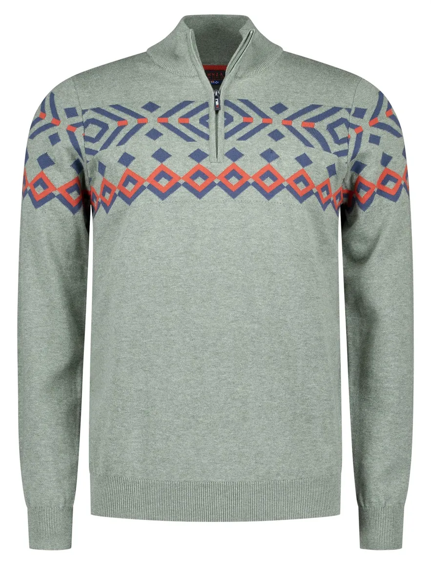NZA trui geprint half zip groen