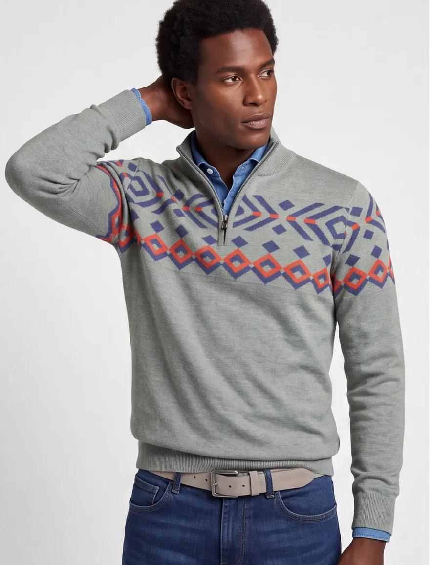 NZA trui geprint half zip groen katoen normale fit
