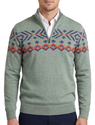 New Zealand NZA trui geprint half zip groen katoen normale fit