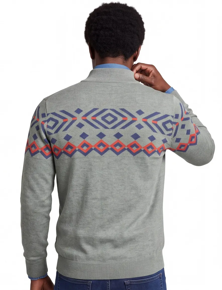 NZA trui geprint half zip groen katoen normale fit