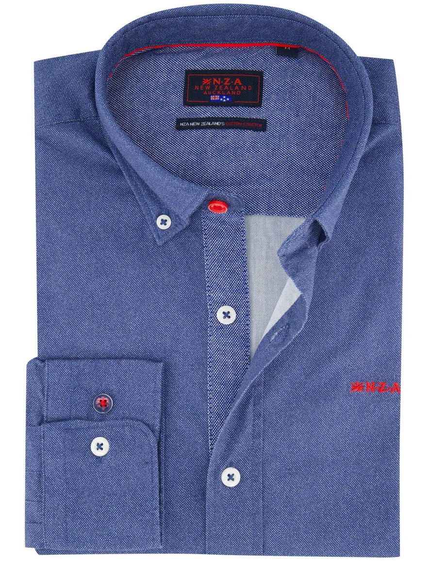 NZA overhemd blauw gemêleerd katoen