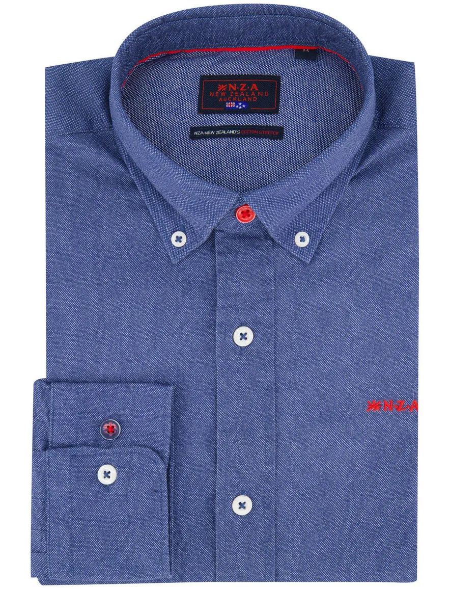 NZA overhemd blauw gemêleerd katoen