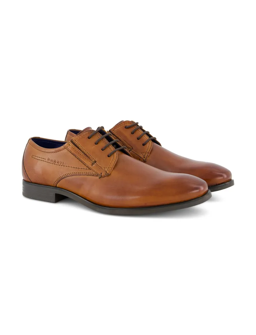 Bugatti nette veterschoenen bruin leer effen