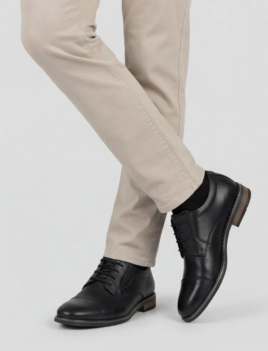 Bugatti veterschoenen zwart leer laag