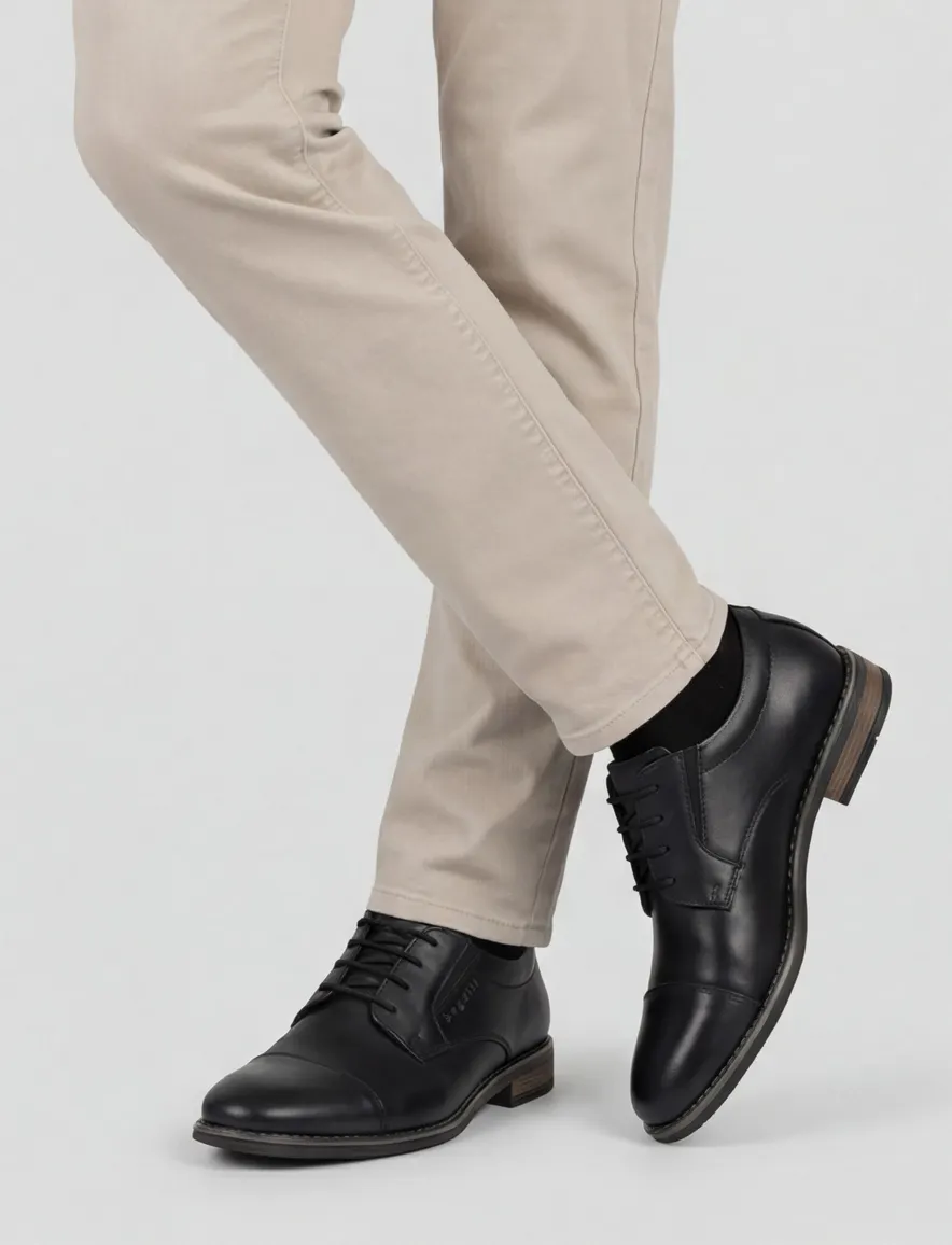 Bugatti veterschoenen zwart leer laag