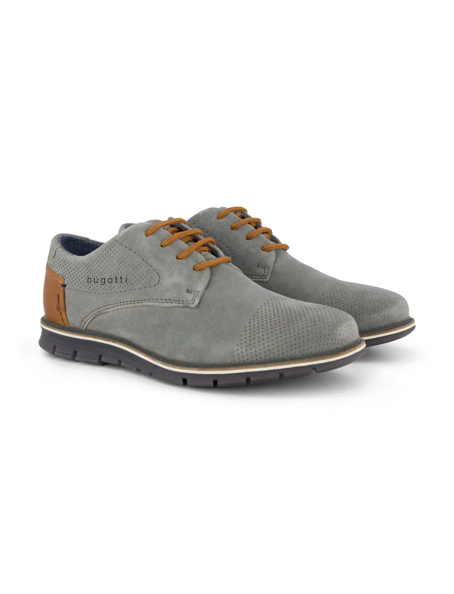 Bugatti herenschoen grijs suede bruine veters