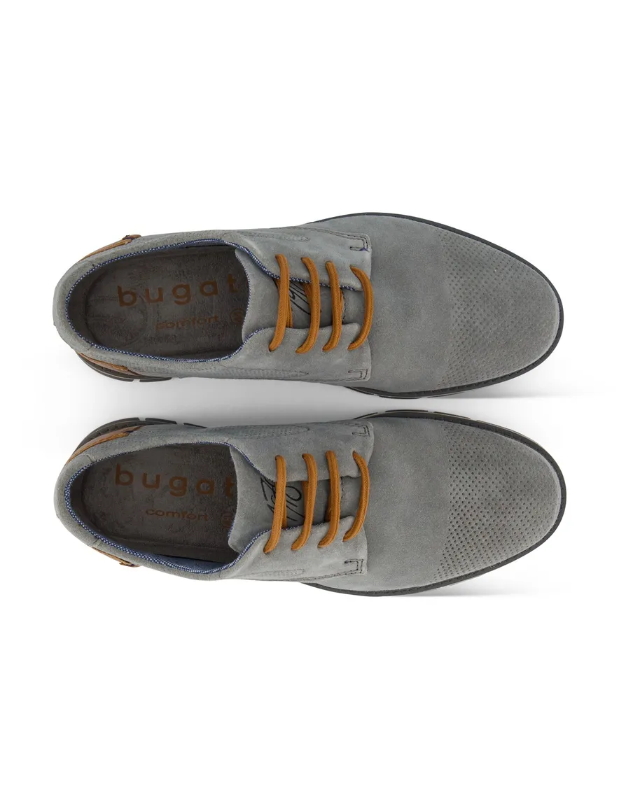 Bugatti herenschoen grijs suede bruine veters