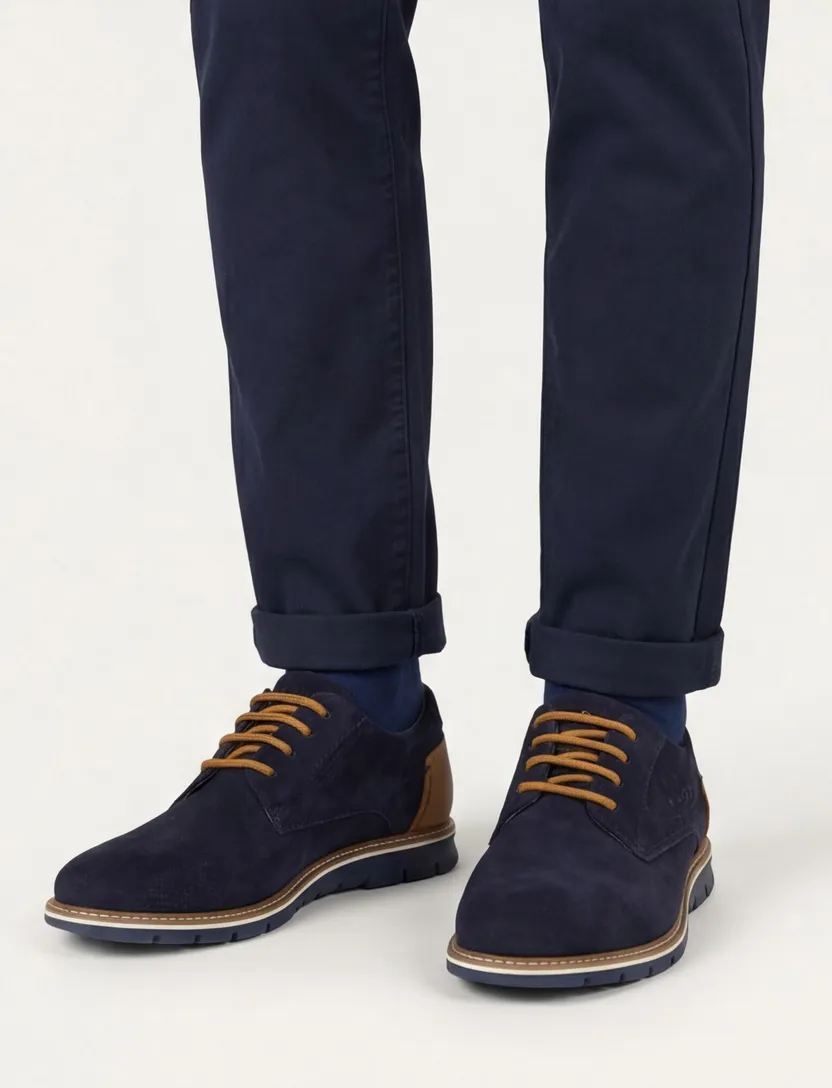 Bugatti veterschoenen donkerblauw leer effen