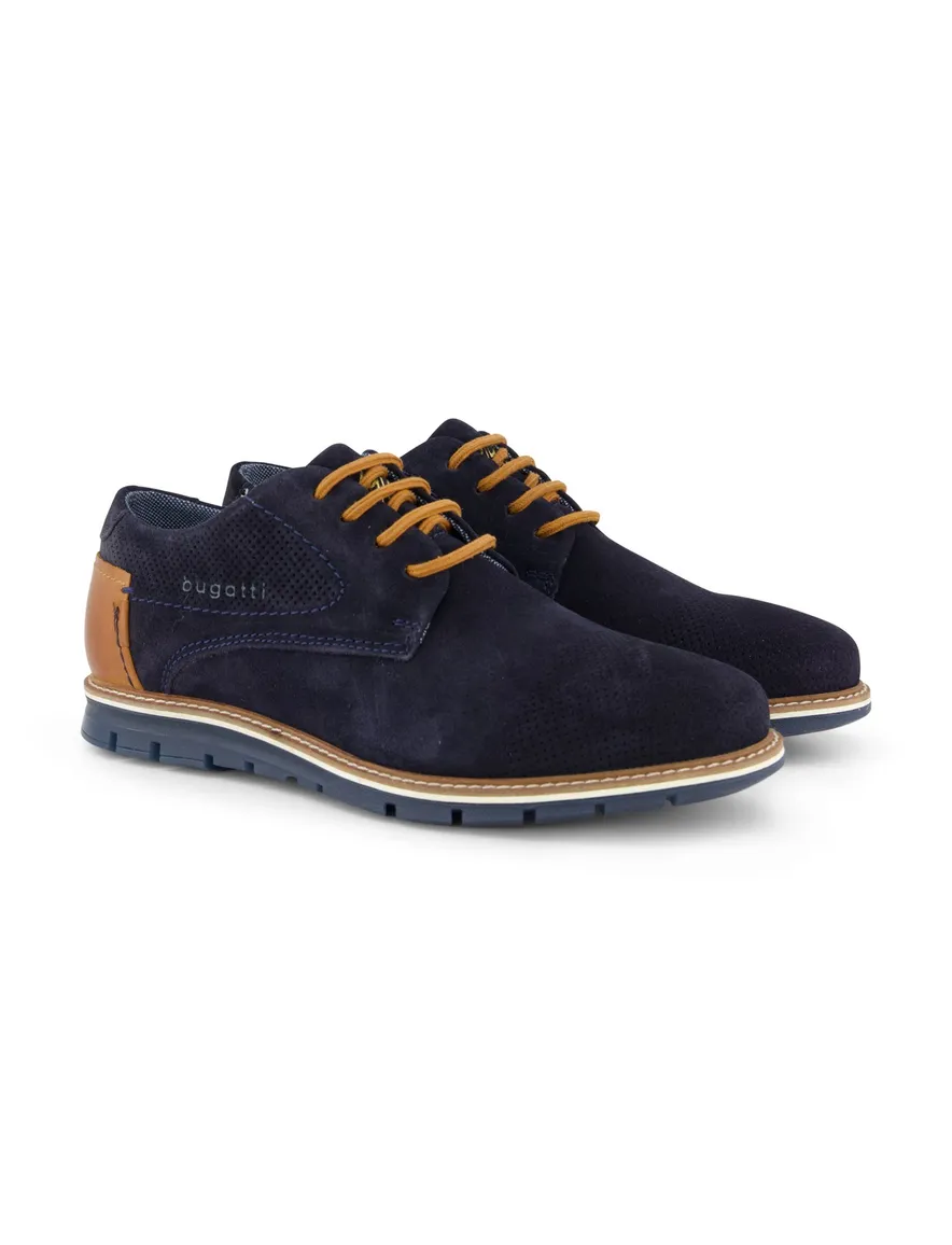 Bugatti herenschoen donkerblauw suede bruine veters
