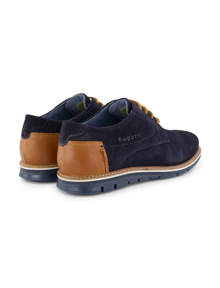 Bugatti herenschoen donkerblauw suede bruine veters