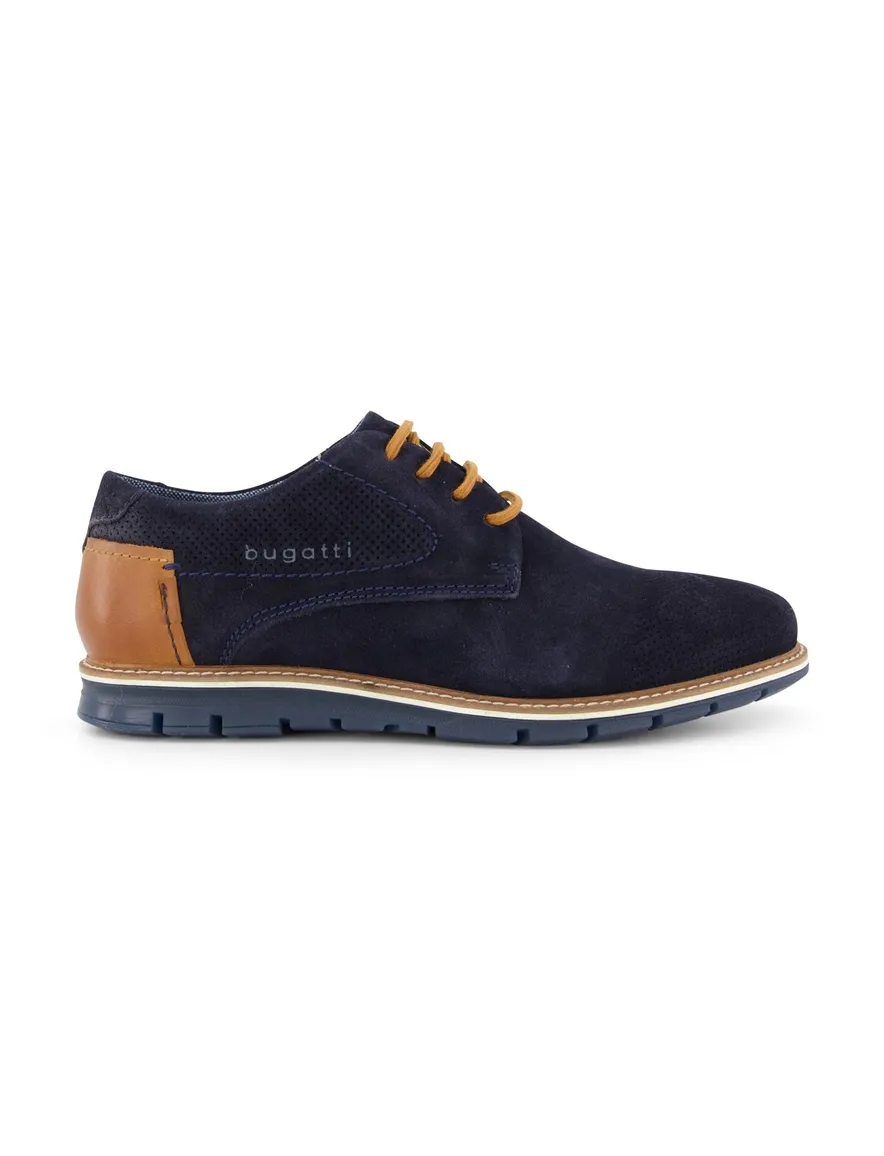 Bugatti herenschoen donkerblauw suede bruine veters