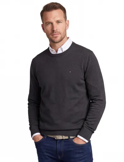 Tommy Hilfiger Big & Tall Tommy Hilfiger Heather trui ronde hals grijs