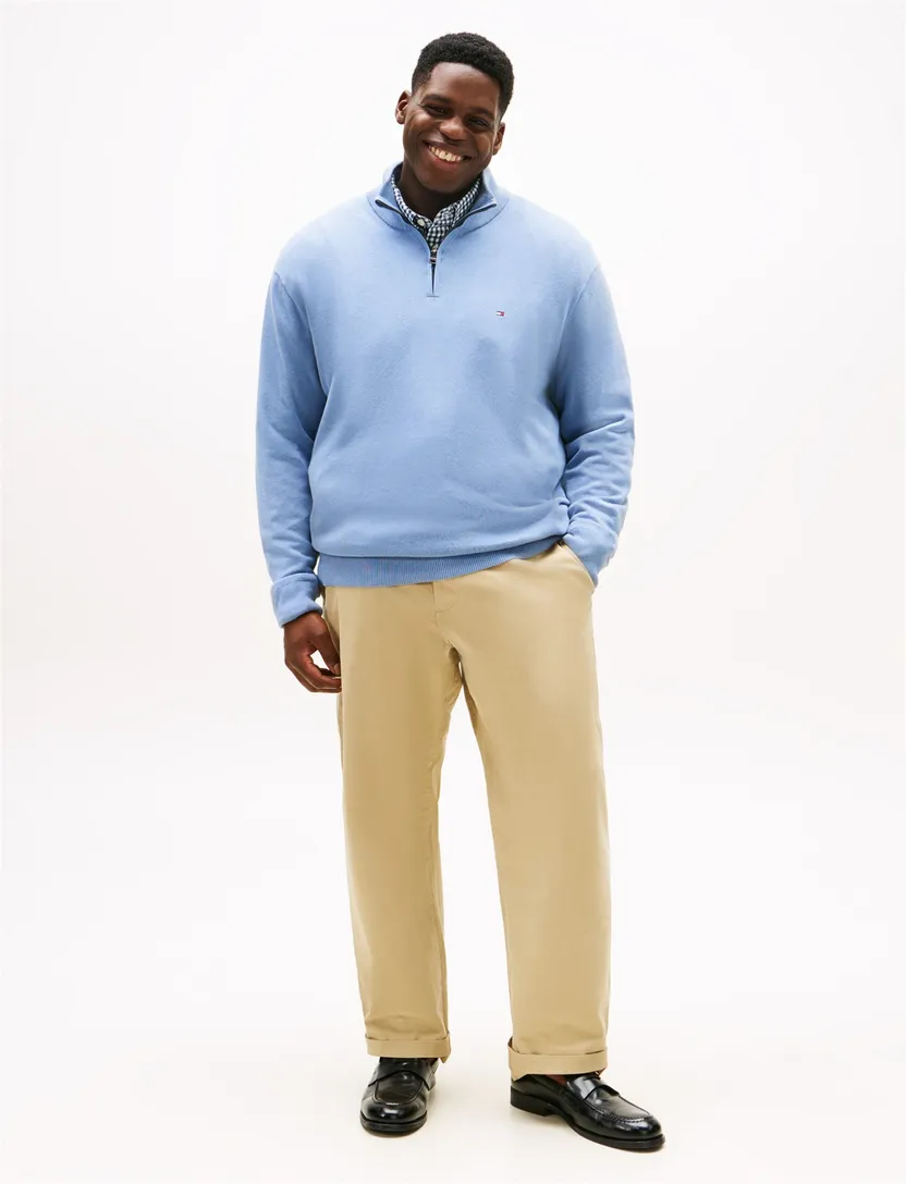 Tommy Hilfiger trui half zip lichtblauw big & tall
