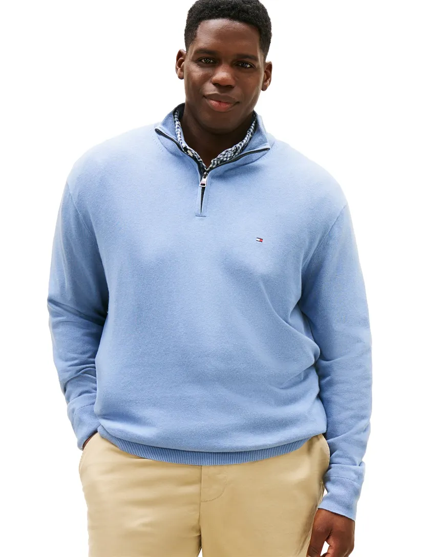 Tommy Hilfiger trui half zip lichtblauw big & tall