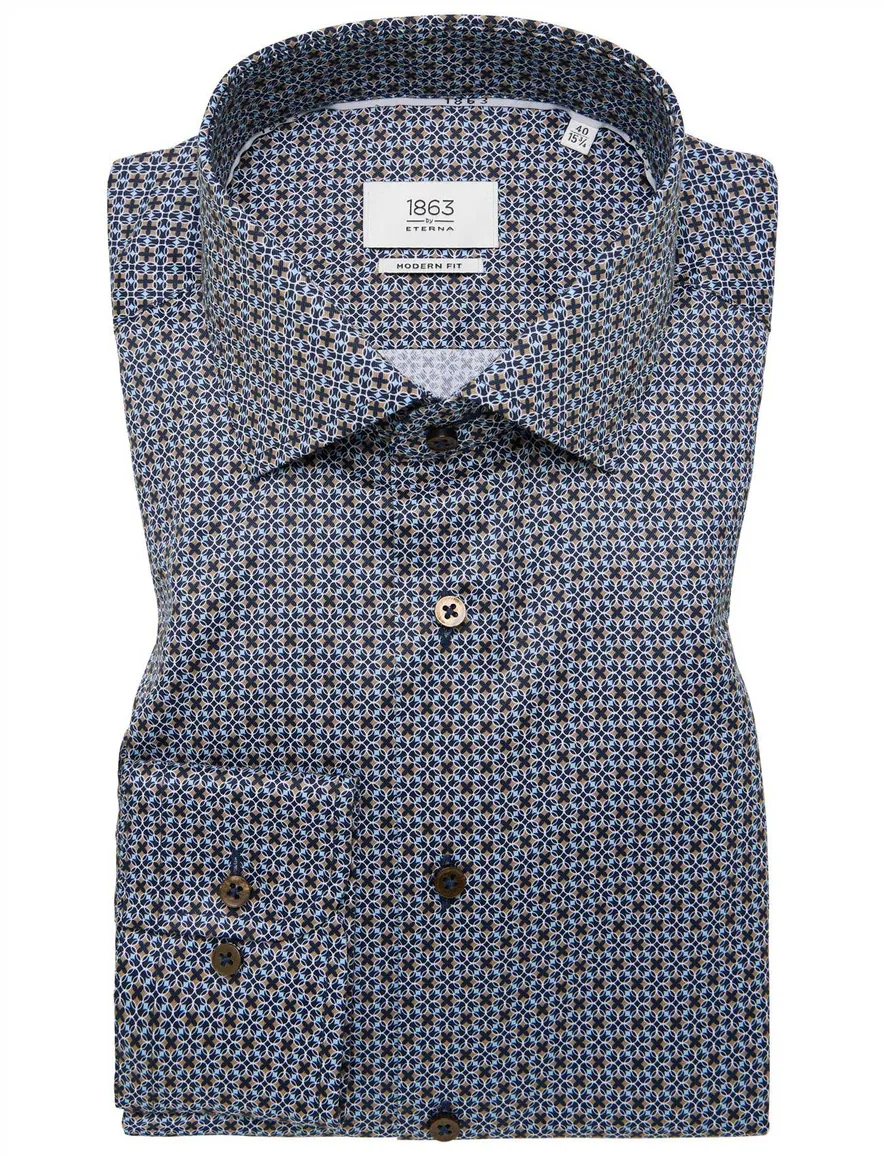 Eterna overhemd normale fit blauw semi-wide spread