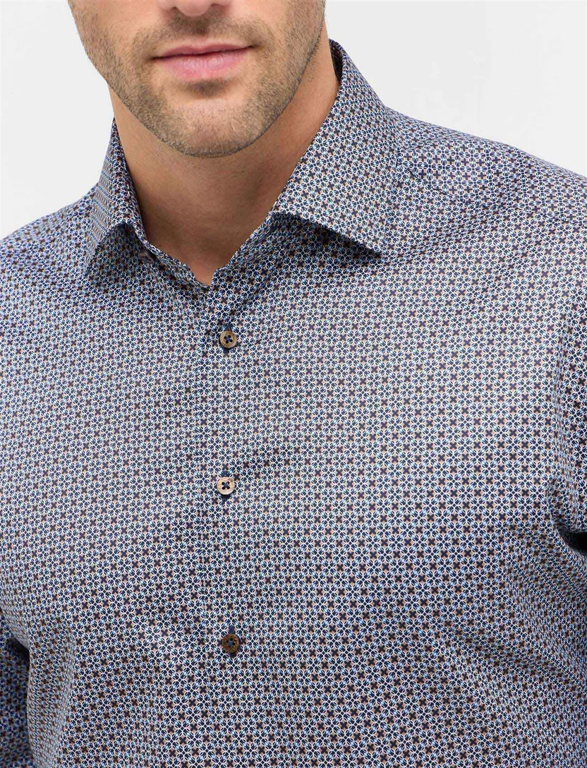 Eterna overhemd normale fit geprint blauw katoen