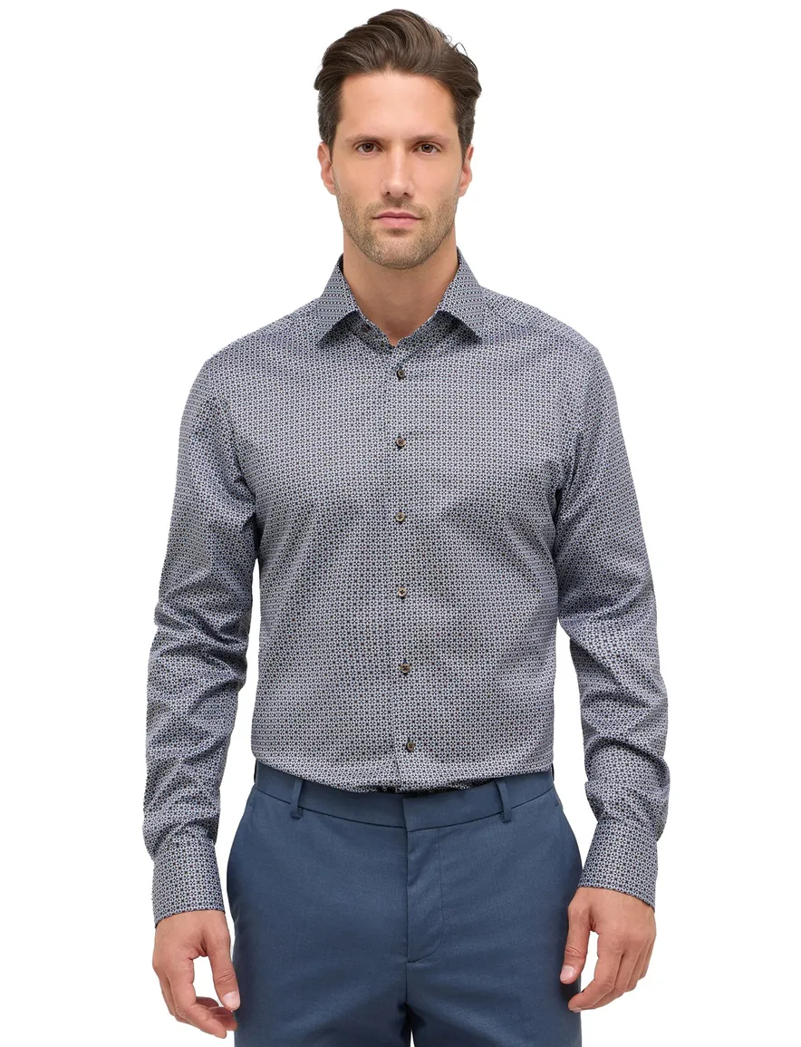 Eterna overhemd normale fit blauw semi-wide spread