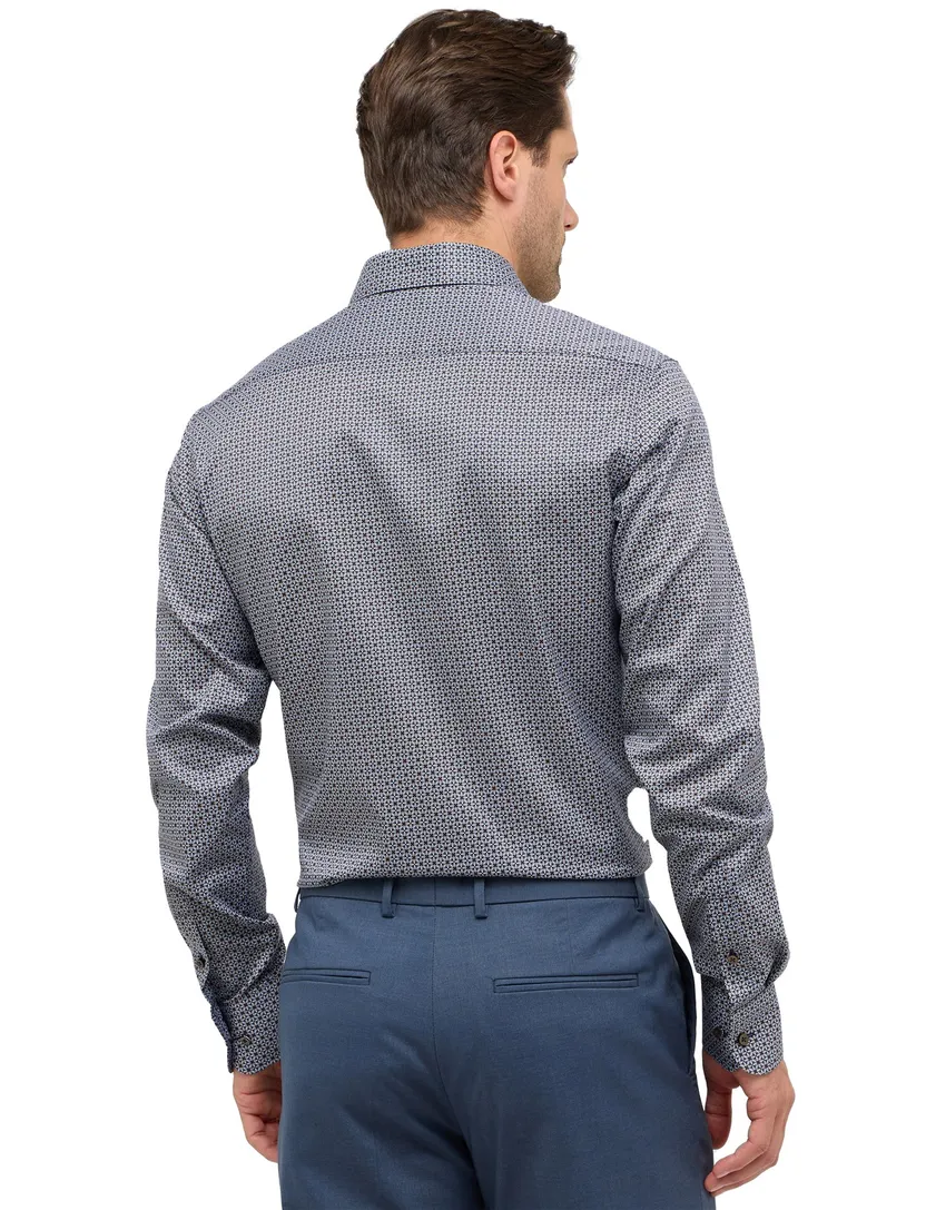 Eterna overhemd normale fit geprint blauw katoen