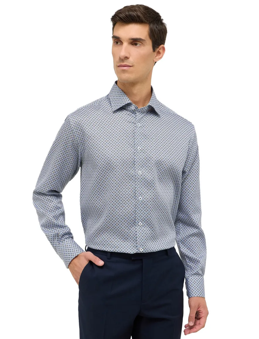 Eterna overhemd geprint blauw katoen normale fit