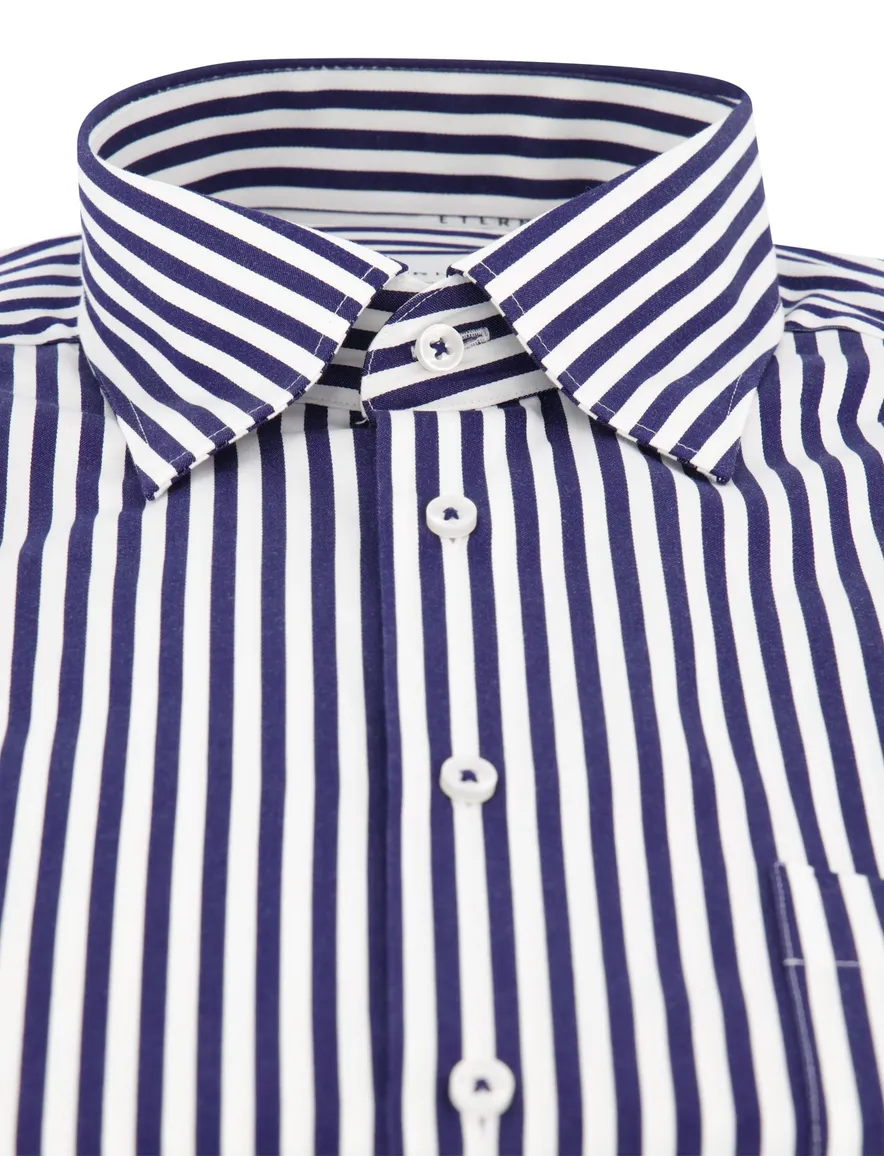 Eterna overhemd wit donkerblauw comfort fit gestreept wijde fit