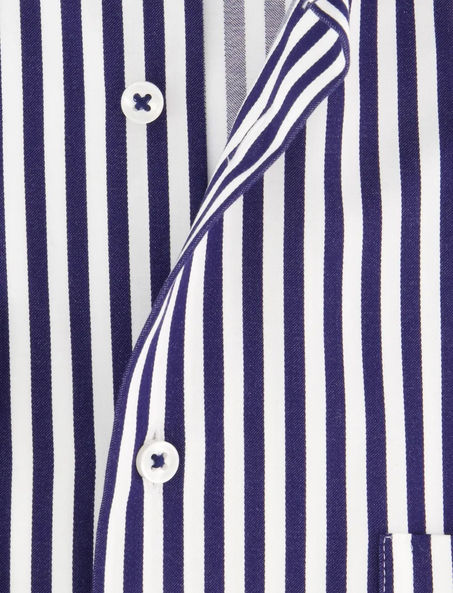 Eterna overhemd wit donkerblauw comfort fit gestreept wijde fit