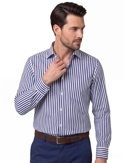Eterna Eterna overhemd wit donkerblauw comfort fit gestreept wijde fit