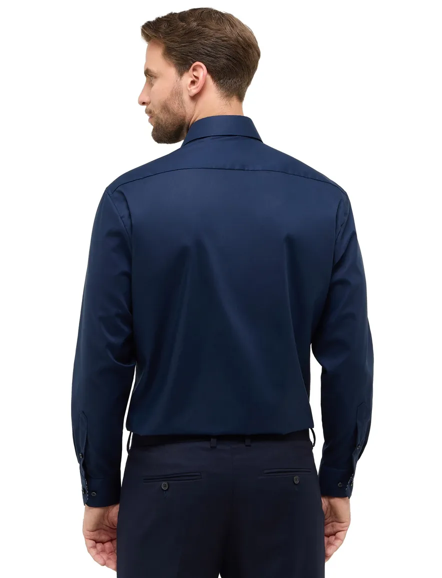 Eterna overhemd mouwlengte 7 donkerblauw effen katoen