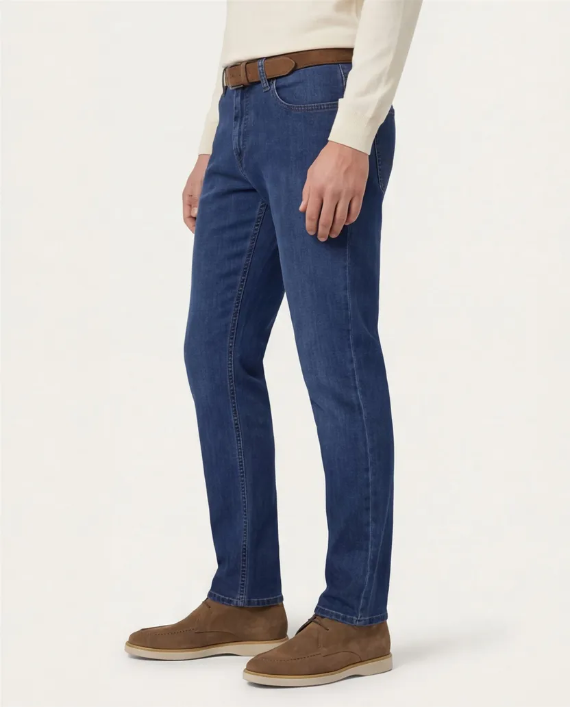 Alberto broek blauw denim effen katoen
