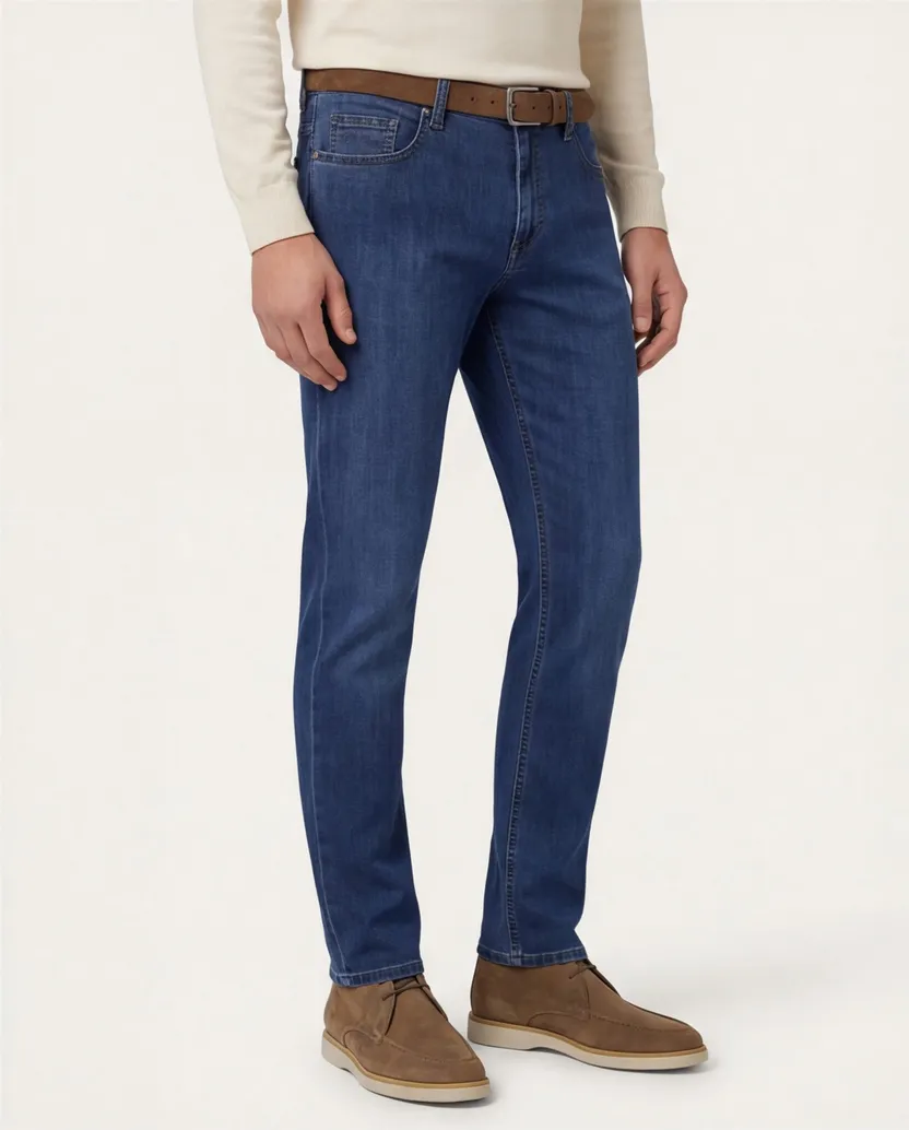 Alberto broek blauw denim effen katoen