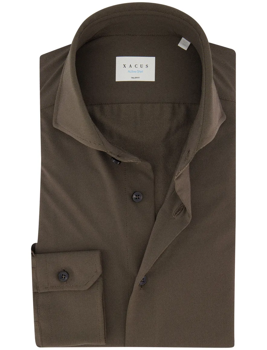 Xacus Active shirt business overhemd bruin effen