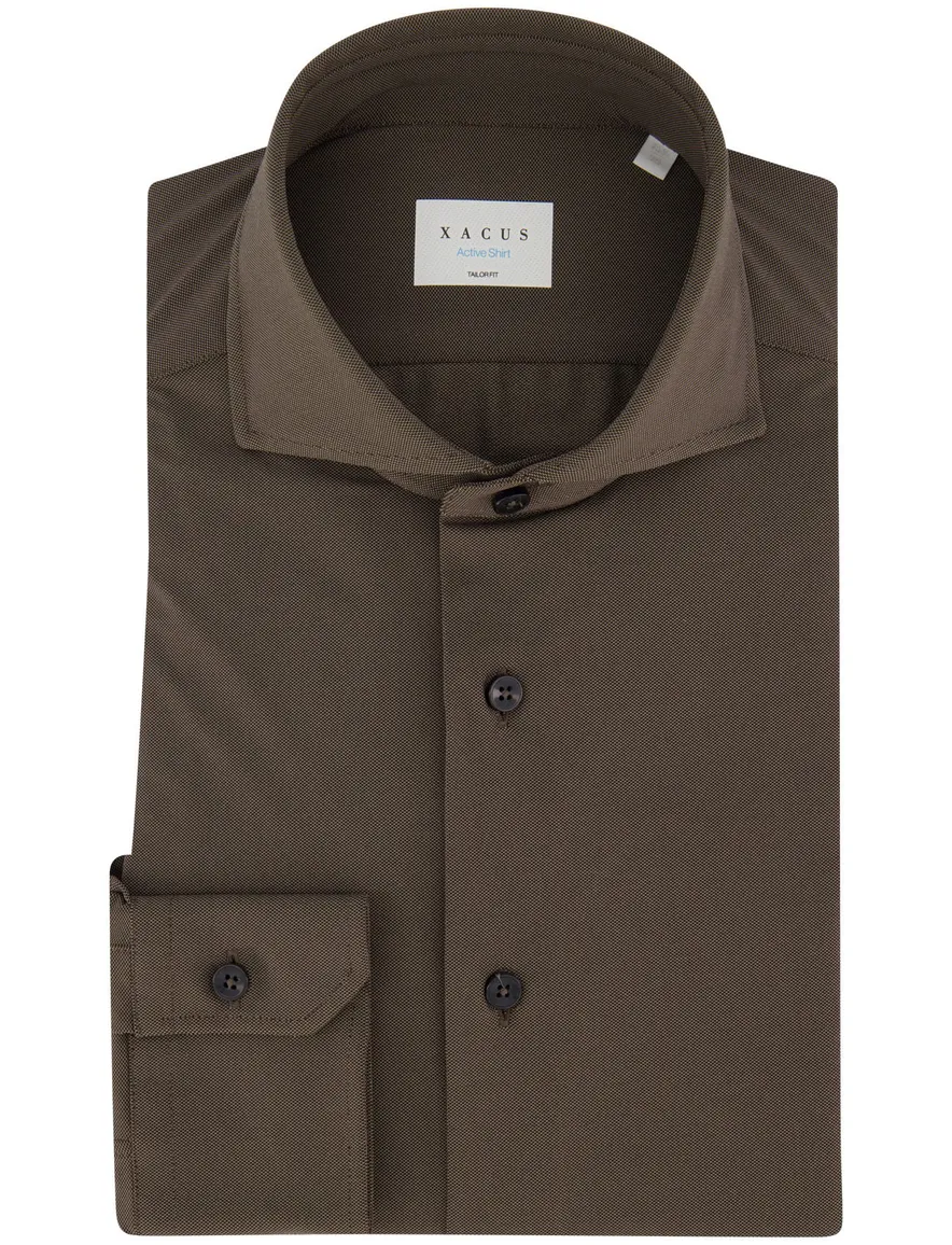 Xacus Active shirt business overhemd bruin effen