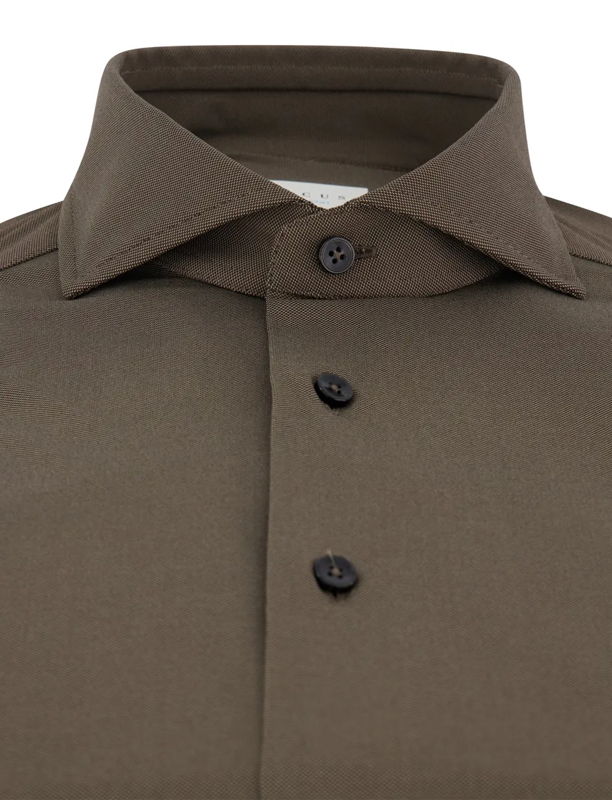 Xacus Active shirt business overhemd bruin effen