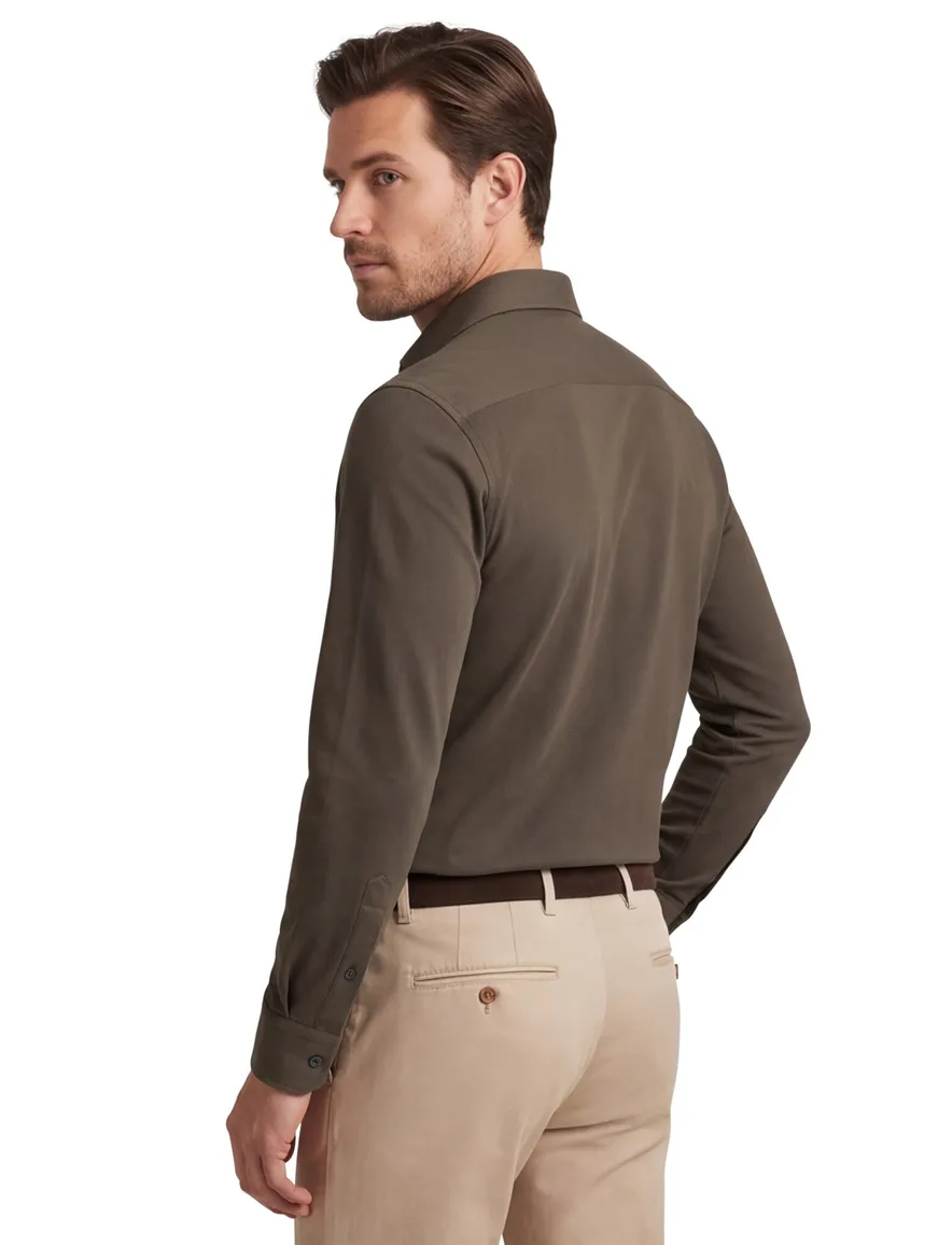 Xacus Active shirt business overhemd bruin effen