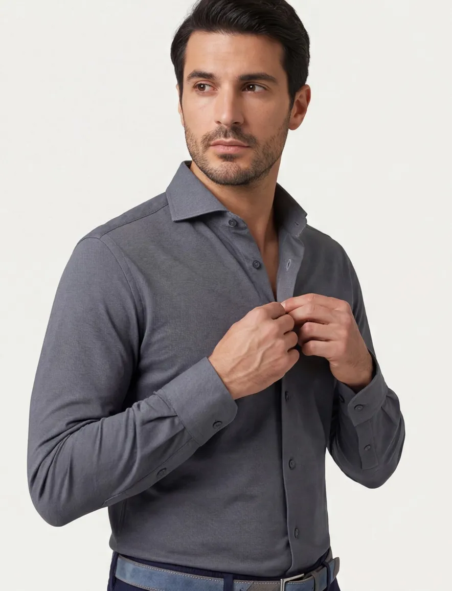 Xacus overhemd grijs tailored fit polyamide