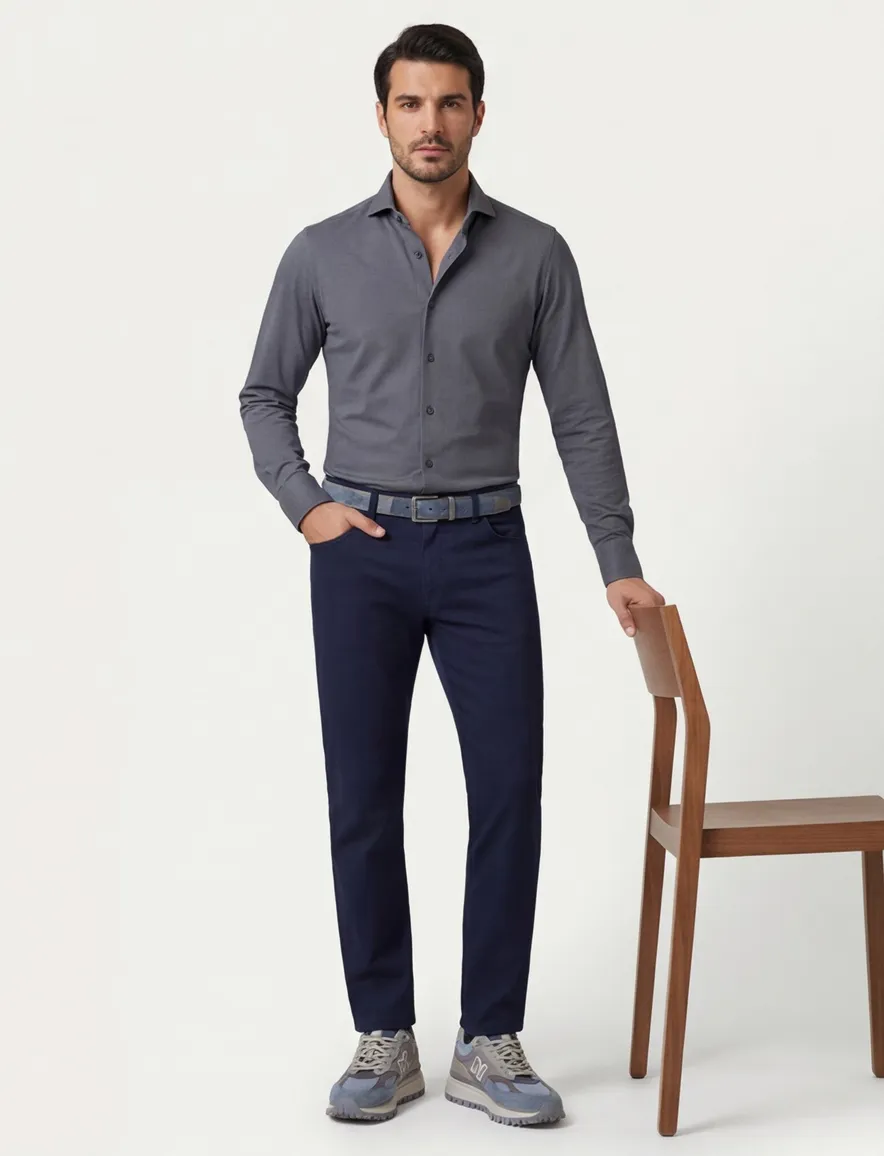 Xacus overhemd grijs tailored fit polyamide