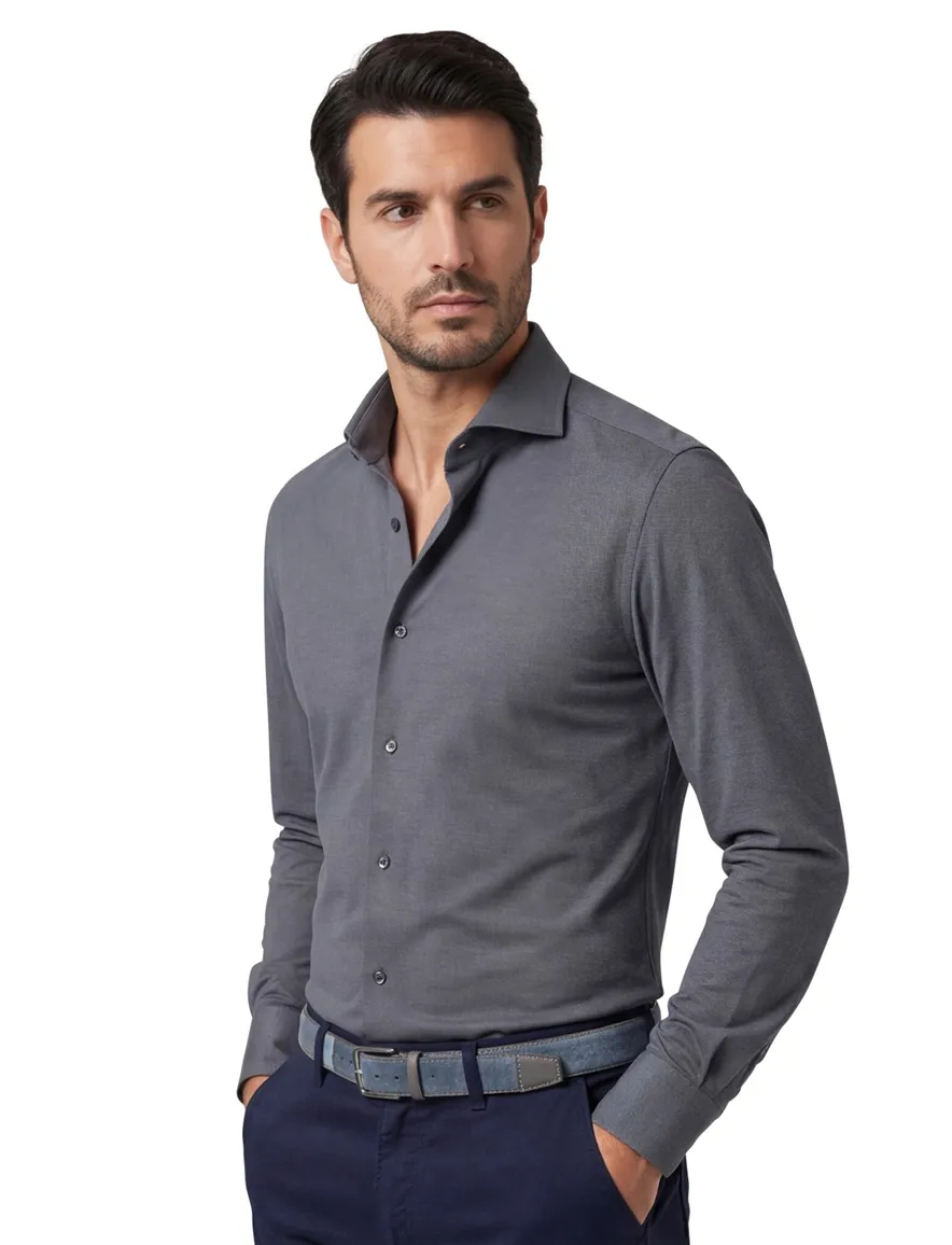 Xacus overhemd grijs tailored fit polyamide