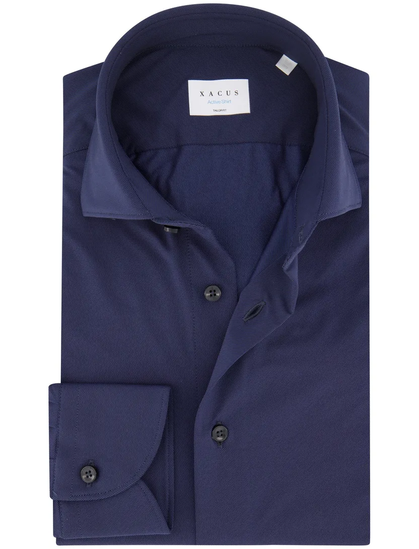 Xacus overhemd donkerblauw tailored fit effen polyamide