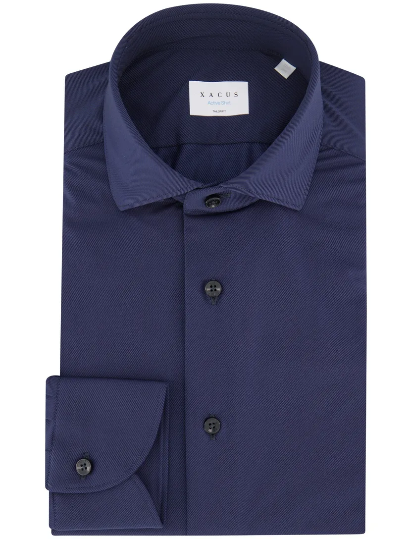 Xacus overhemd donkerblauw tailored fit effen polyamide