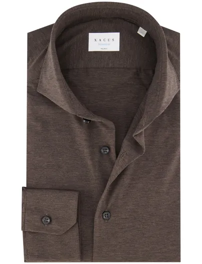 Xacus Xacus tailored fit overhemd bruin jersey polyamide