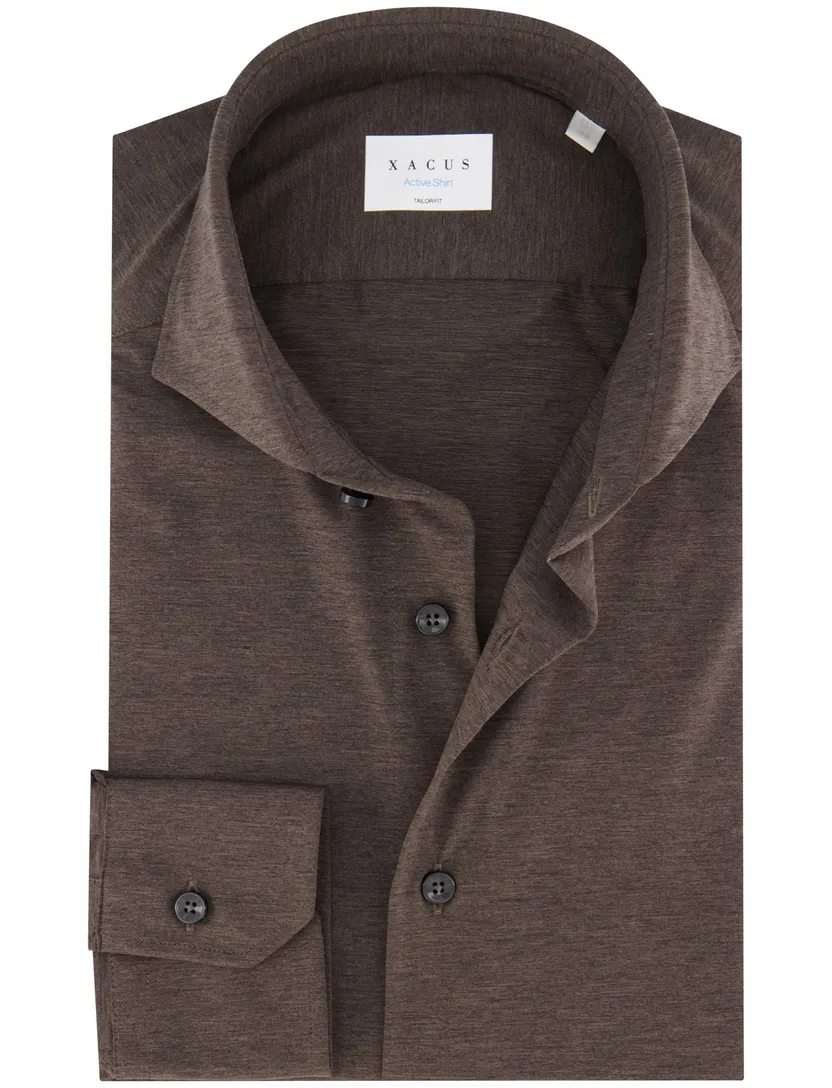 Xacus tailored fit overhemd bruin jersey polyamide