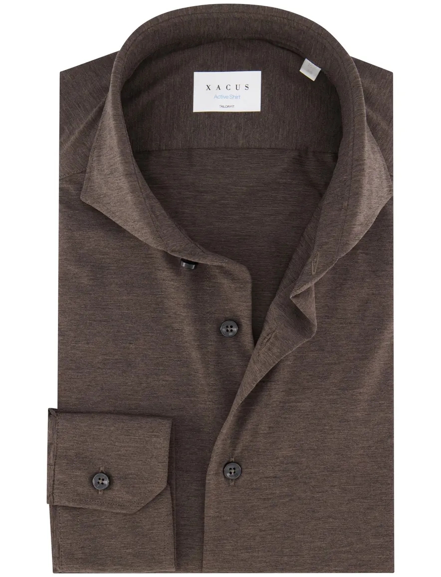 Xacus tailored fit overhemd bruin