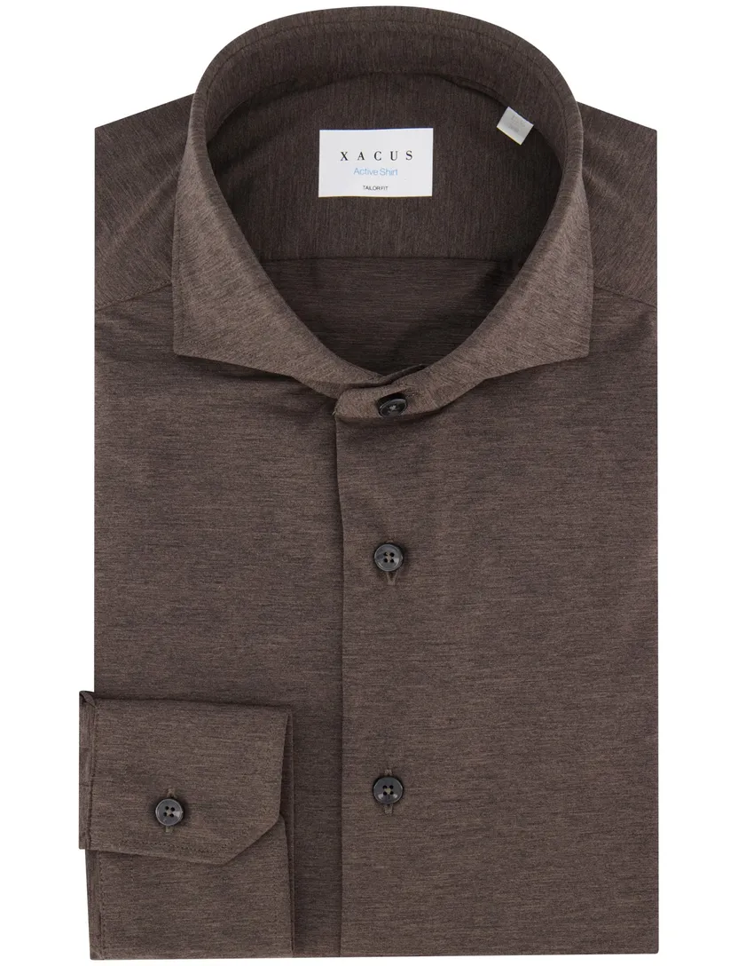 Xacus tailored fit overhemd bruin jersey polyamide