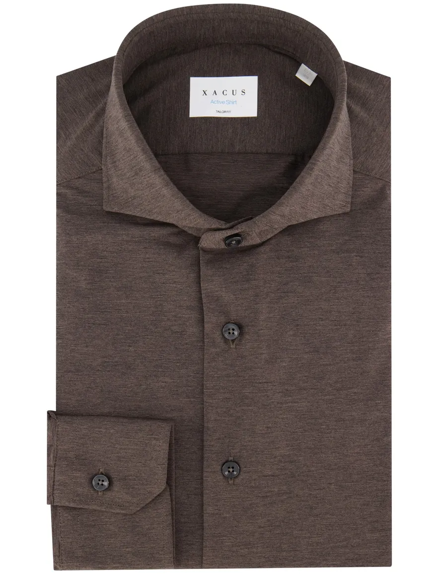 Xacus tailored fit overhemd bruin jersey