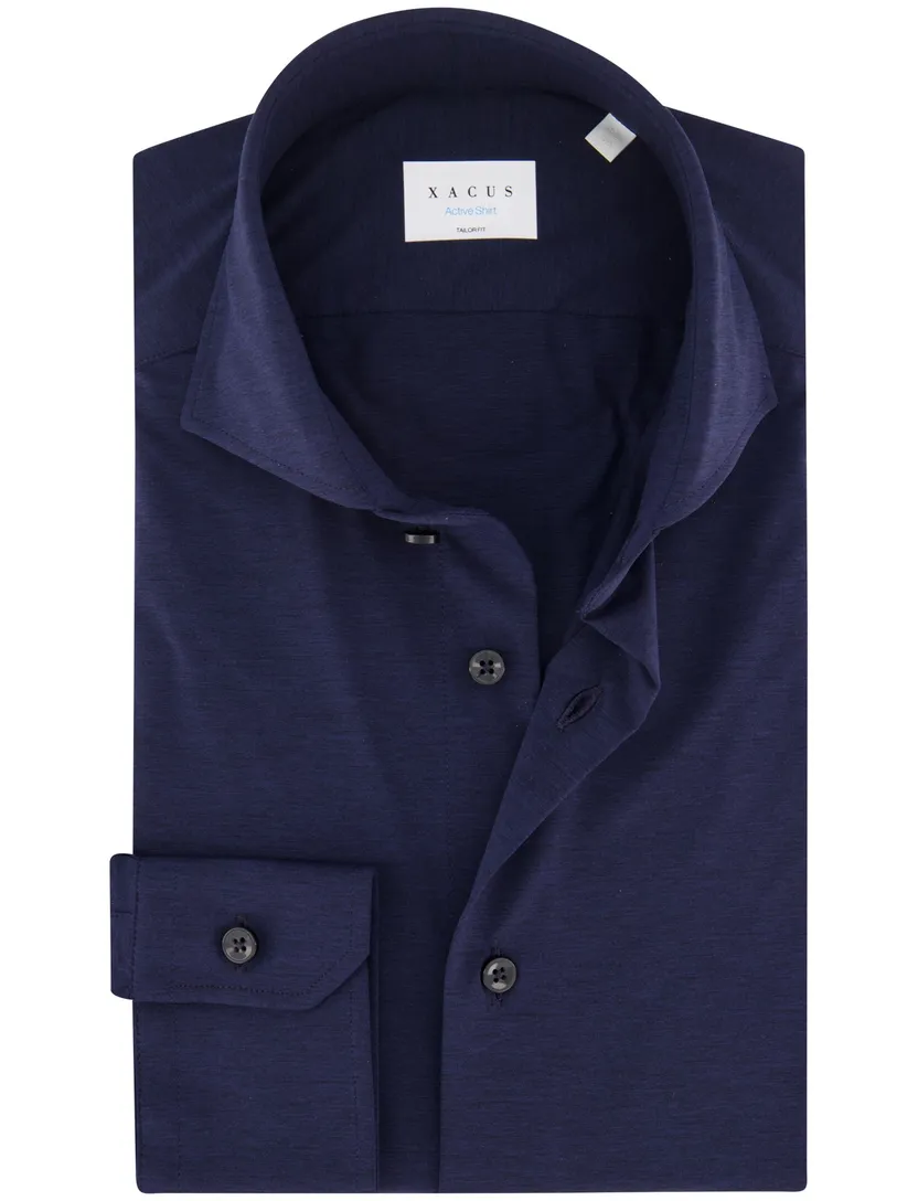 Xacus tailored fit overhemd donkerblauw polyamide