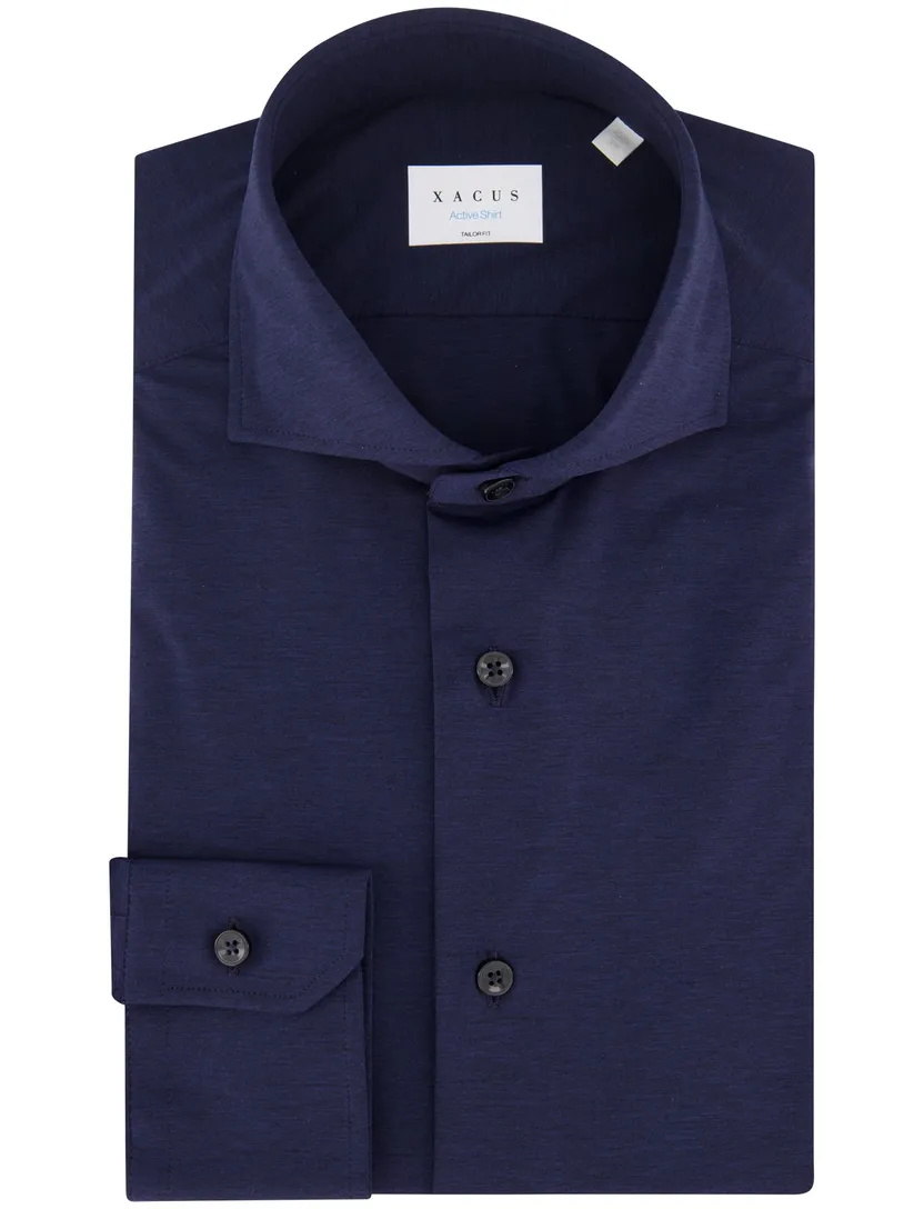 Xacus tailored fit overhemd donkerblauw polyamide
