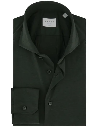 Xacus Xacus tailored fit overhemd donkergroen effen