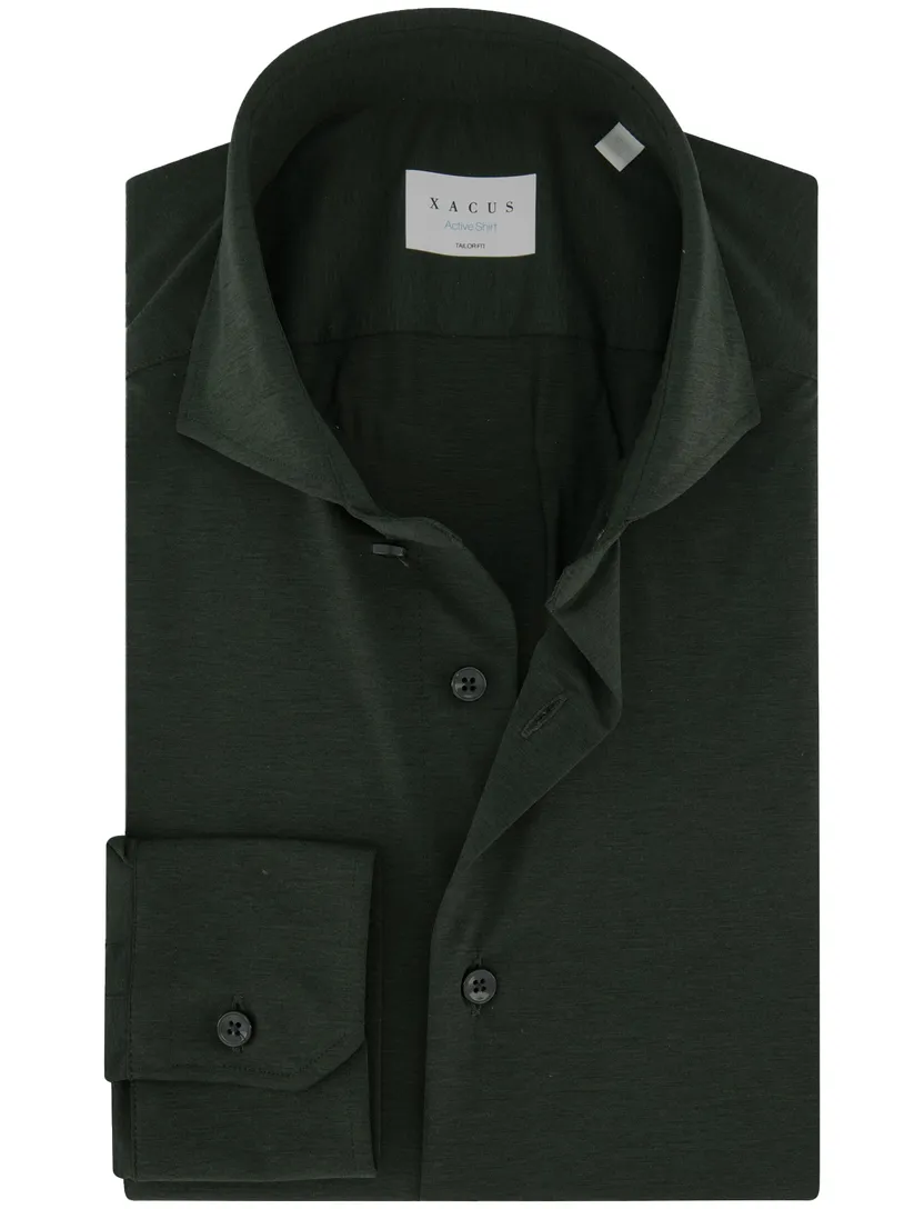 Xacus tailored fit overhemd donkergroen effen