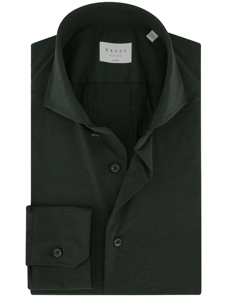 Xacus tailored fit overhemd donkergroen