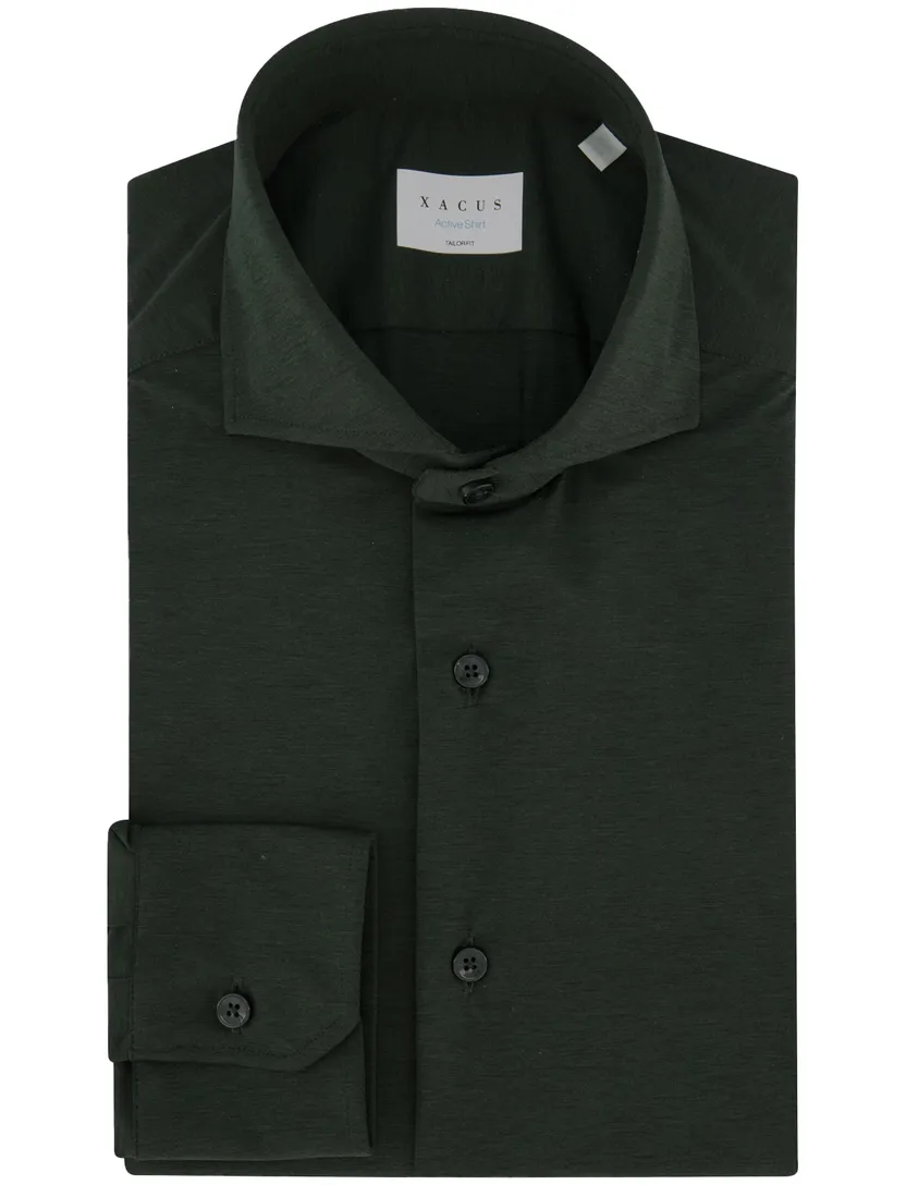 Xacus tailored fit overhemd donkergroen effen